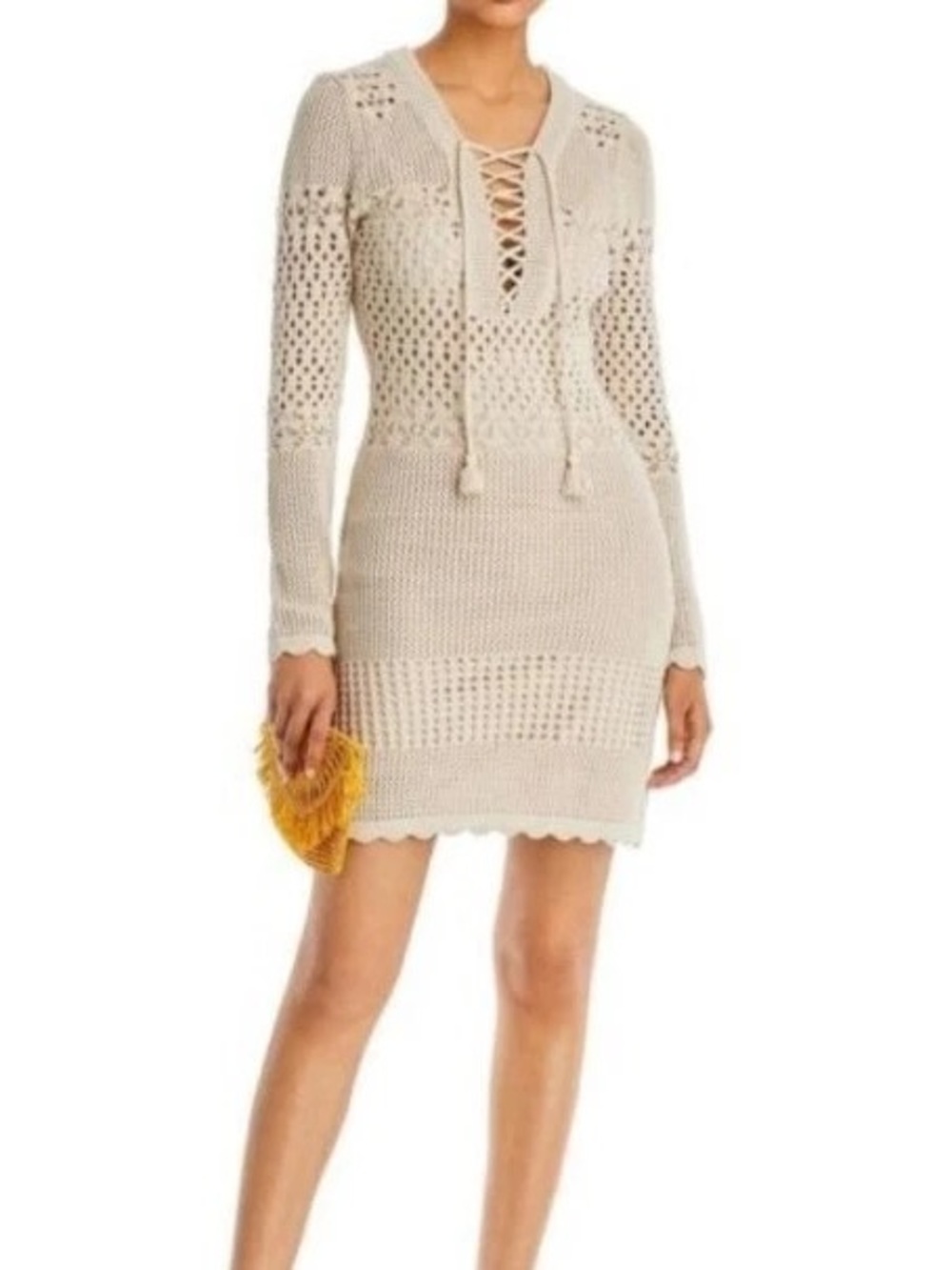 Women's Aqua Crochet Tie-Front Beach Cover-Up Dress - Beige